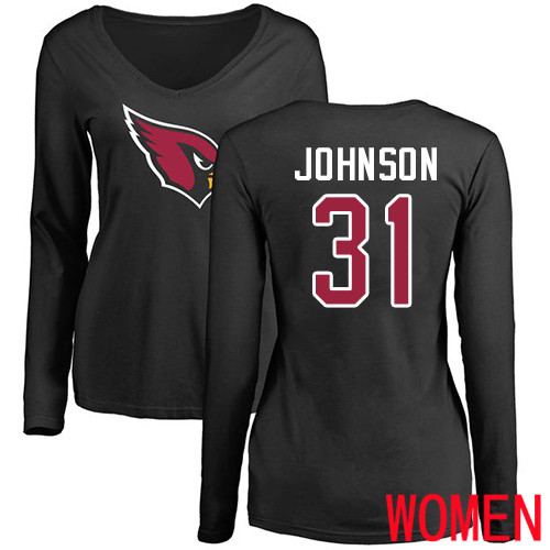 Arizona Cardinals Black Women David Johnson Name And Number Logo NFL Football #31 Long Sleeve T Shirt